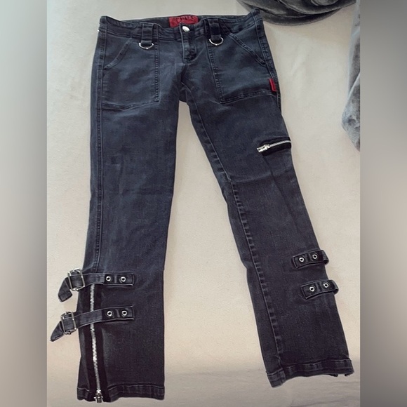 Black Denim Jeans with Buckle Accents - Picture 1 of 5